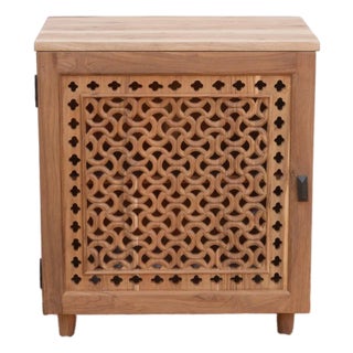 Reclaimed Teak Geometric Jali Nightstand For Sale