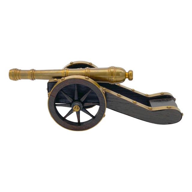 English Brass & Wood Desk Top Model of a Signal Cannon For Sale