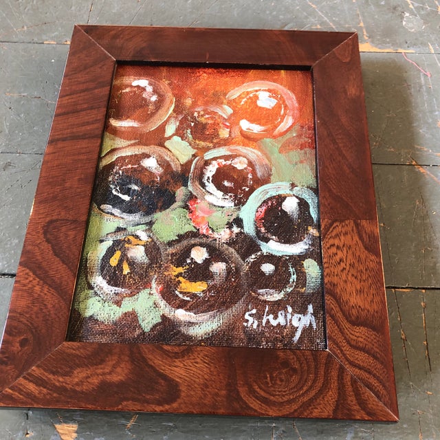 Original 5 x 7 painting on canvas board Signed bottom right Overall size with vintage wood frame is 7 x 9 Meant to stand...