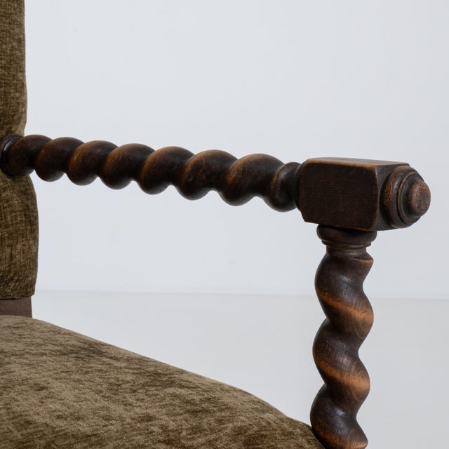 19th Century Louis XIII Style Wooden Throne Chair with Upholstery Mustard For Sale - Image 4 of 15