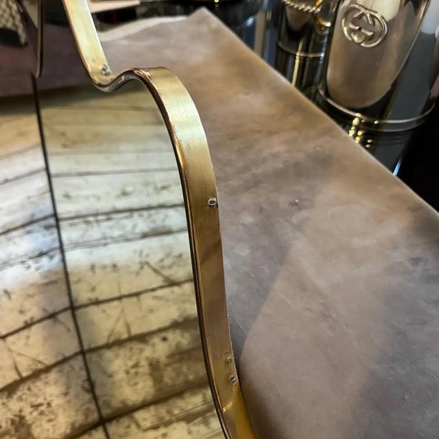 1950s 1950s Gio Ponti Style Mid-Century Modern Solid Brass Italian Big Wall Mirror For Sale - Image 5 of 12