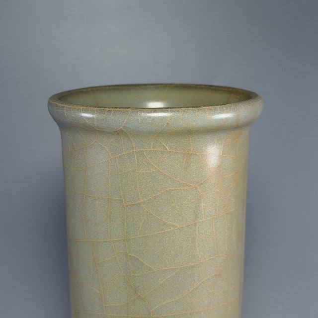 Chinese Antique Chinese Celadon Crackle‑Glaze Long Neck Vase, Collectible Antique For Sale - Image 3 of 6