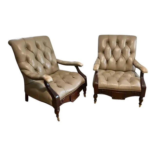 1990s Pair of Hancock & Moore Leather Cigar Chairs For Sale