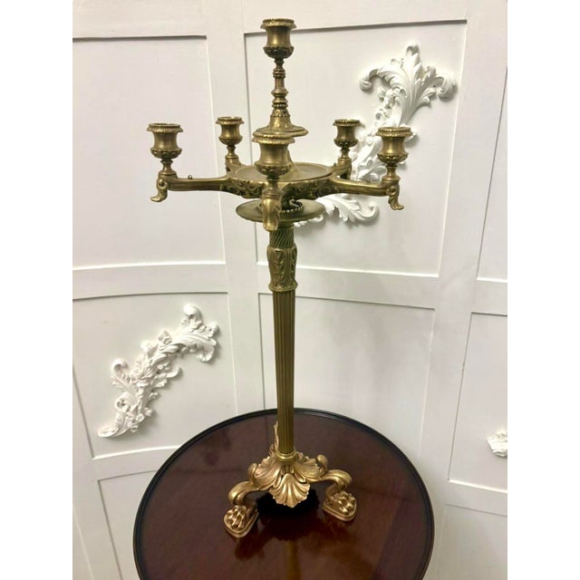 Antique Victorian Gilt Brass Six-Light Candlestick Stand, 1860s For Sale - Image 10 of 10