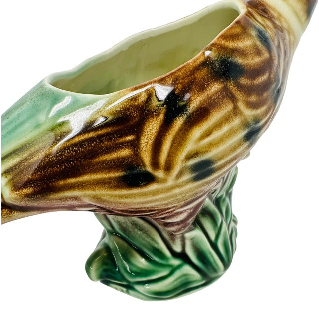 Green Vintage Mid Century Ceramic Pheasant Plant Holder Made in Usa For Sale - Image 8 of 12