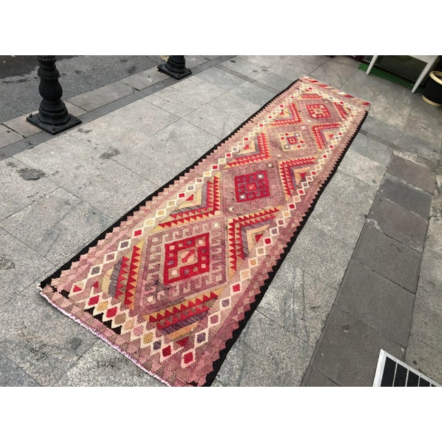Textile Vintage Turkish Handwoven Floral Runner- 2′10″ × 12′4″ For Sale - Image 7 of 11