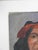 Early 20th century oil on canvas board folk art portrait painting of Native American in green shirt red robe and tuquoise....