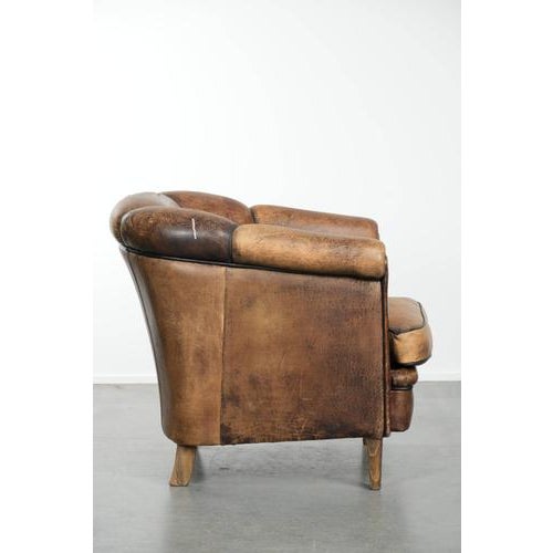Vintage English-Style Club Chair in Sheepskin Leather For Sale - Image 3 of 13
