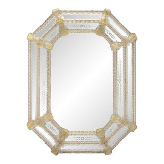 Venetian Etched Glass Octagonal Mirror With Floral and Ribbon Details, Circa 1940 For Sale