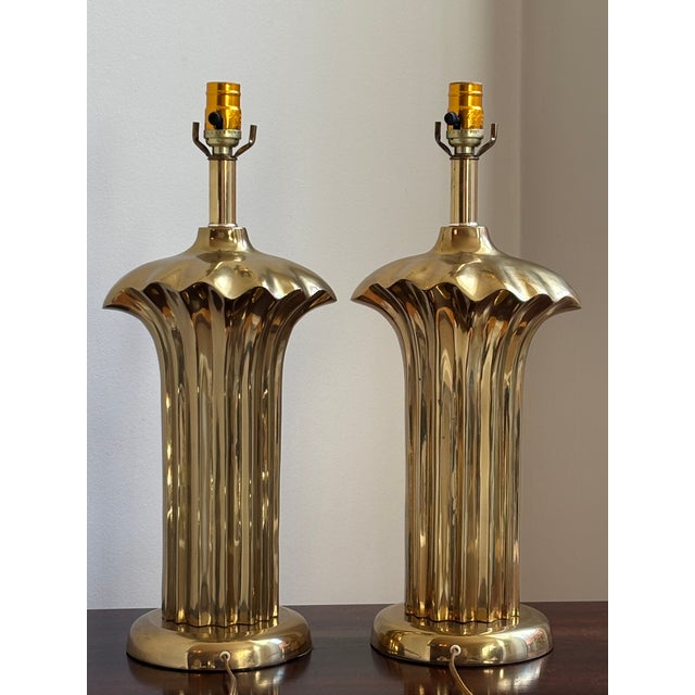 Metal 20th Century Pierre Cardin-Style Sculptural Brass Table Lamps — A Pair For Sale - Image 7 of 16
