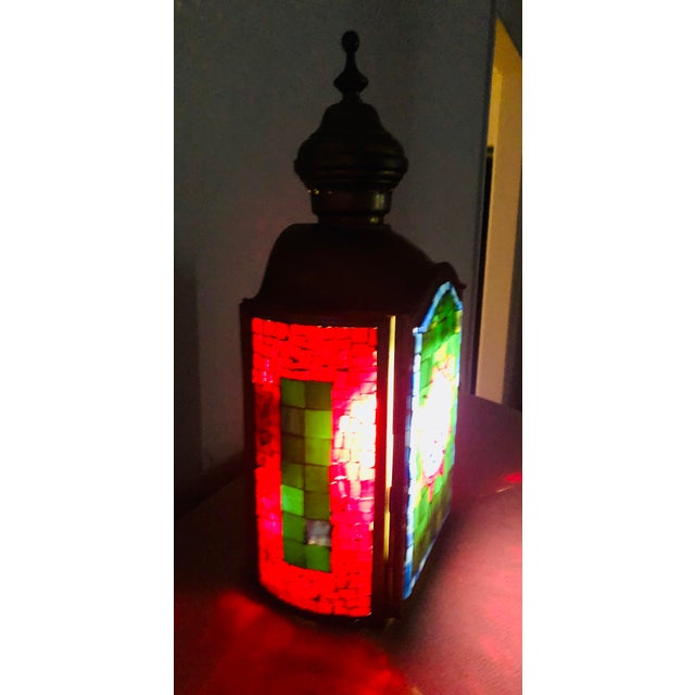 Vintage Brass and Stained Mosaic Glass Light Fixture Sconce For Sale - Image 12 of 12
