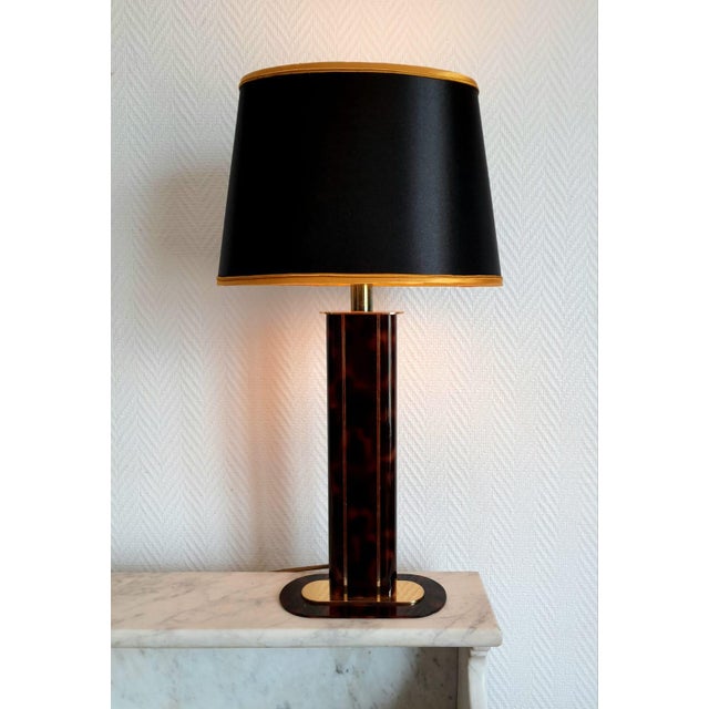 Hollywood Regency Black and Gold Tortoiseshell Lamp, 1980s For Sale - Image 4 of 13