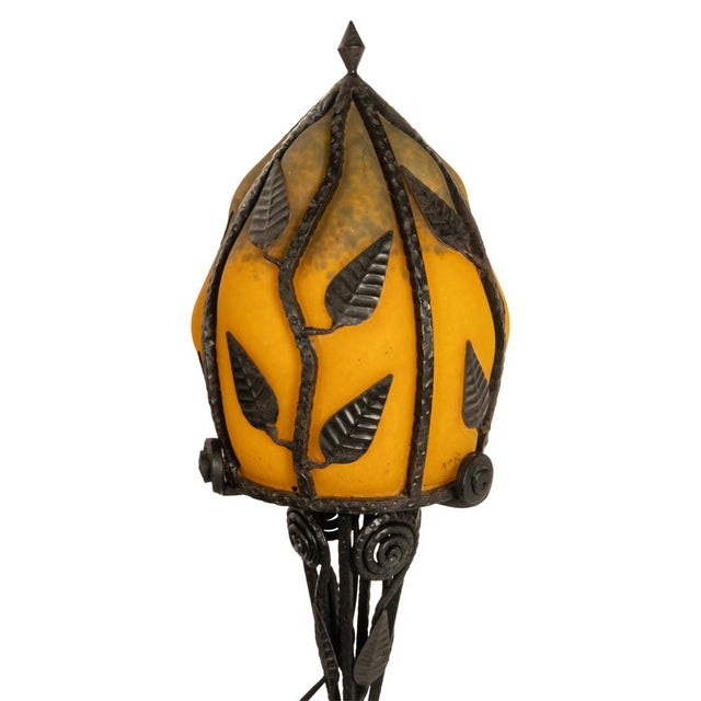 Large Antique French Art Deco Daum Glass & Edgar Brandt Iron Table Lamp 1920s For Sale - Image 13 of 14