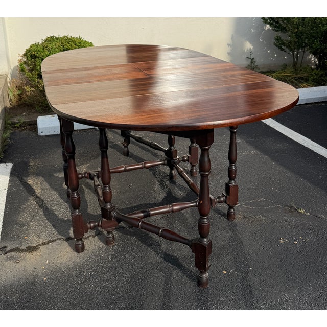 Wood Antique Elite Furniture Co Mahogany Gate Leg Drop Leaf Expandable Table For Sale - Image 7 of 16