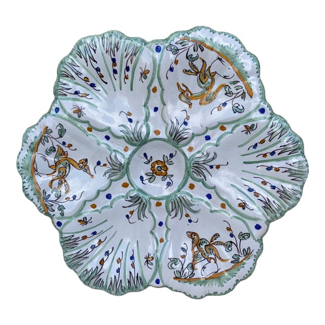 French Faience Oyster Plate Moustiers Style, Circa 1940 For Sale