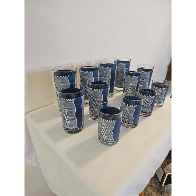 1950s Mid Century Modern Royal China “Currier & Ives” Blue & White Tumbler Set - 12 Pieces For Sale - Image 9 of 9