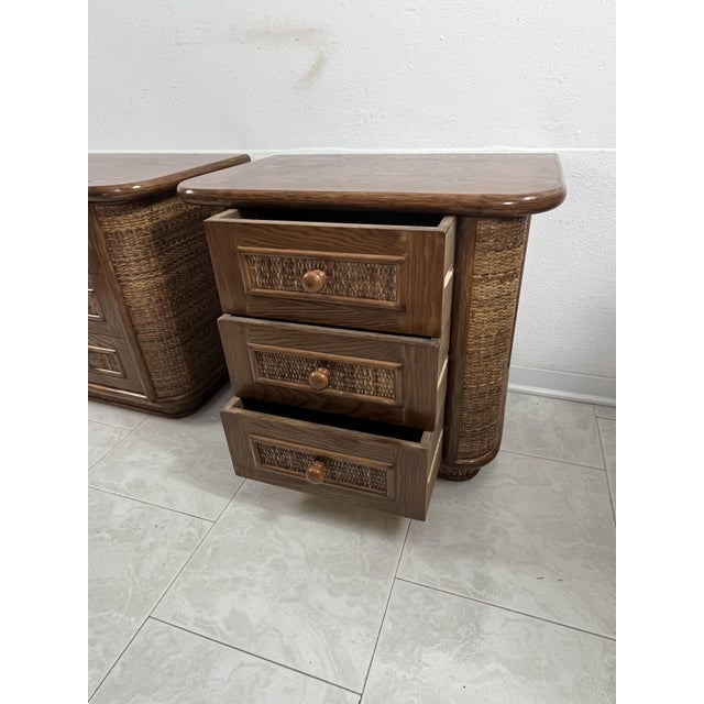 Wood and Rattan Bedside Tables, Italy, 1970s, Set of 2 For Sale - Image 13 of 15