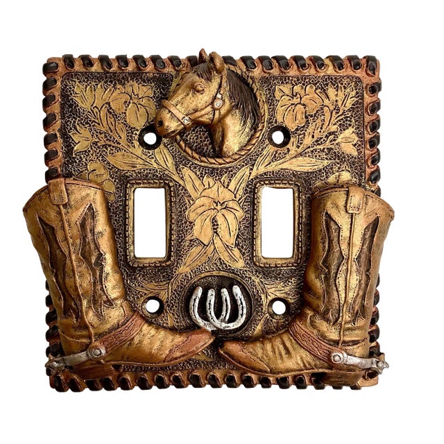 Vintage Equestrian Hand Painted Ceramic Switch Plate Cover For Sale