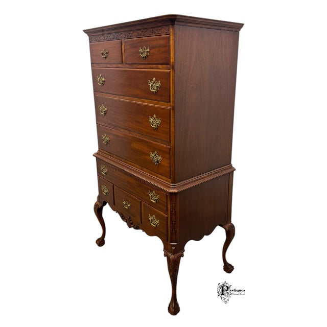 Thomas Chippendale Vintage Northern Furniture Company Regency Style Mahogany Highboy / Chest of Drawers For Sale - Image 4 of 12