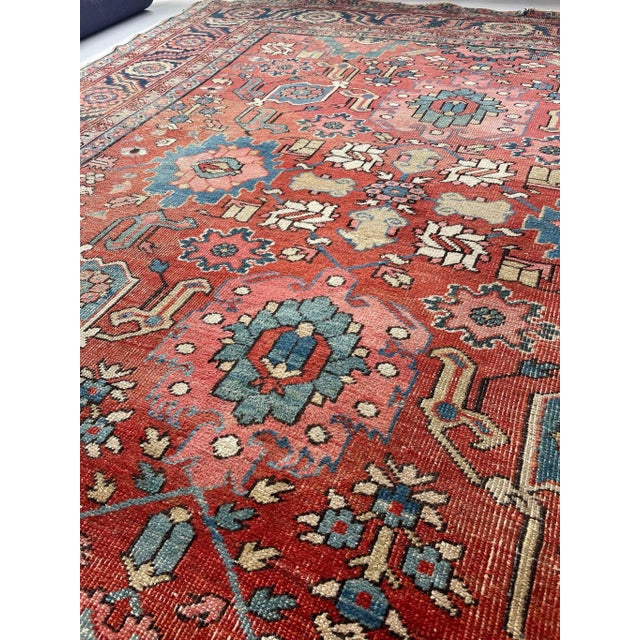 Unusual "Harshang" Antique Heriz Rug / Carpet - 10.3 X 12.9 For Sale In Milwaukee - Image 6 of 12