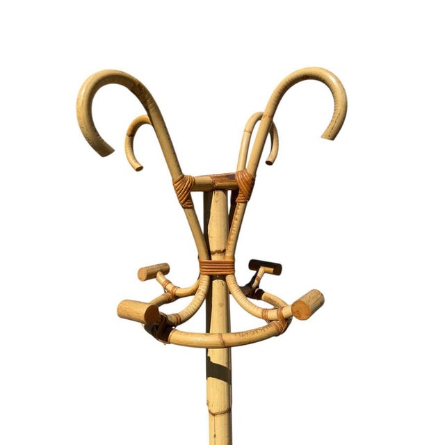 Brown Vintage Rattan Coat Rack, 1960s For Sale - Image 8 of 11