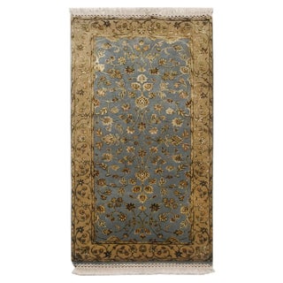 Blue and Gold Yellow Wool & Silk Handmade Jaipur Carpets, 1984, Set of 2 For Sale