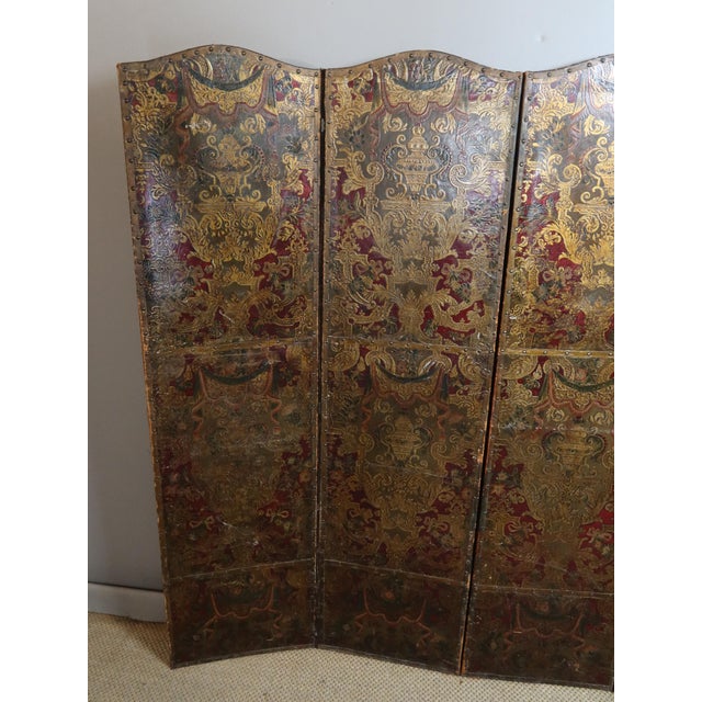 Cordovan Leather Screen, 17th Century For Sale - Image 6 of 12