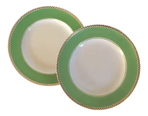 19th Century Wedgwood Pearlware Serving Plates with Green Border and Gilding - A Pair