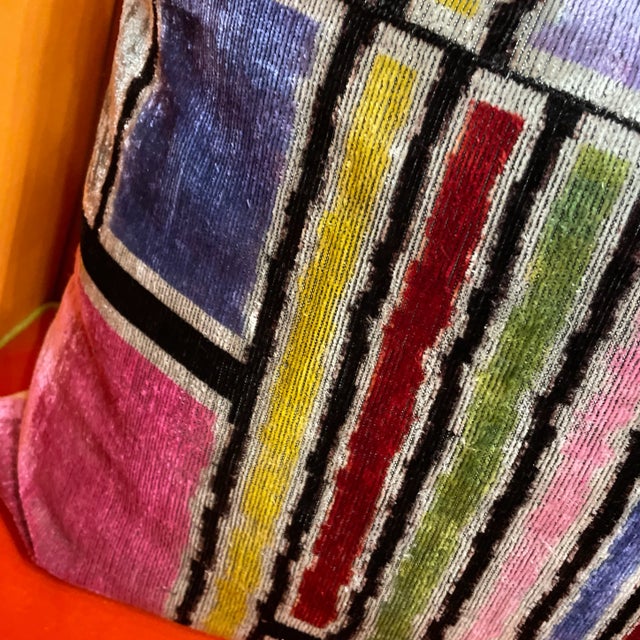 Ikat Silk Velvet Pillow Colorblock For Sale - Image 9 of 10