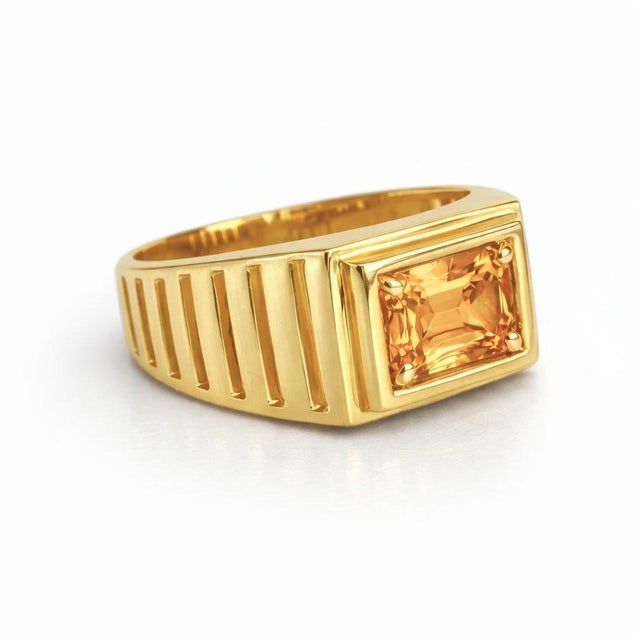 Not Yet Made - Made To Order Art Deco Signet Ring for Men With Citrine, Silver, Gold, Size 10 For Sale - Image 5 of 5