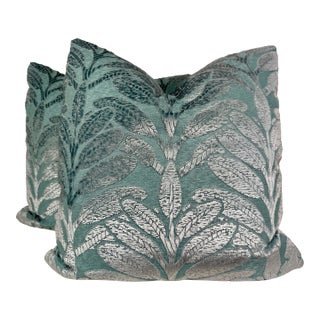 Anna French "Linden Velvet" in Teal 22" PIllows-A Pair For Sale