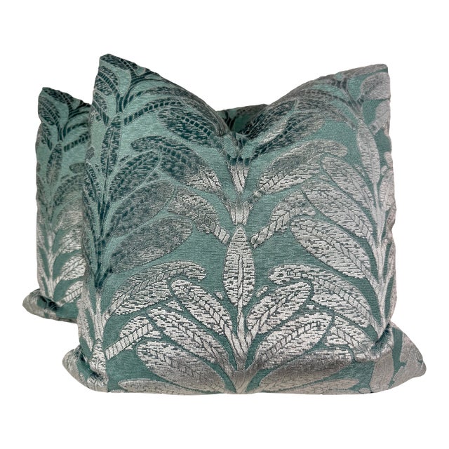 Anna French "Linden Velvet" in Teal 22" PIllows-A Pair For Sale