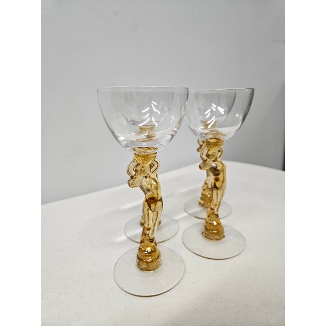 Early 20th Century Cambridge Glass Company Amber Nude Cocktail Glasses -Set of Four For Sale - Image 11 of 11