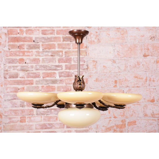 Art Deco Salon Chandelier in Brass, 1920s For Sale - Image 4 of 16