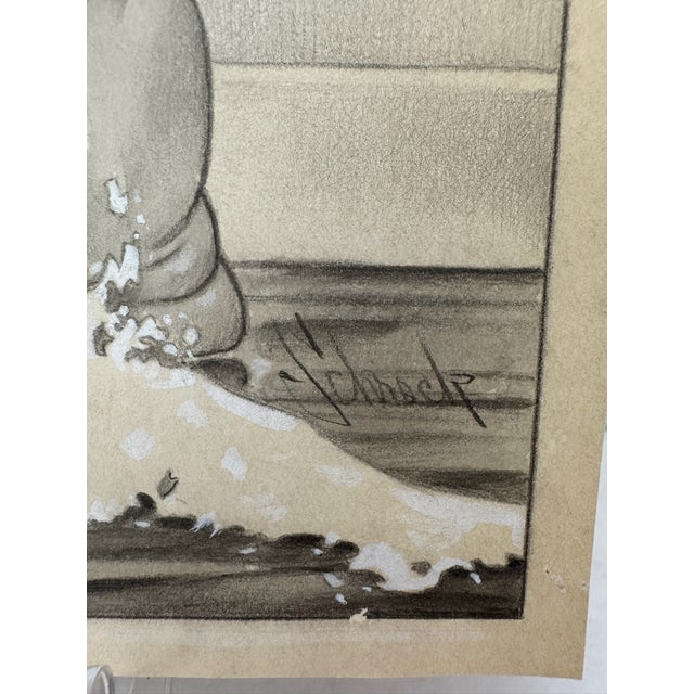 1940s 1940s Original Signed Graphite Illustration of Child With Toy Sailboat and Dog, 13 × 10.5 In. For Sale - Image 5 of 6