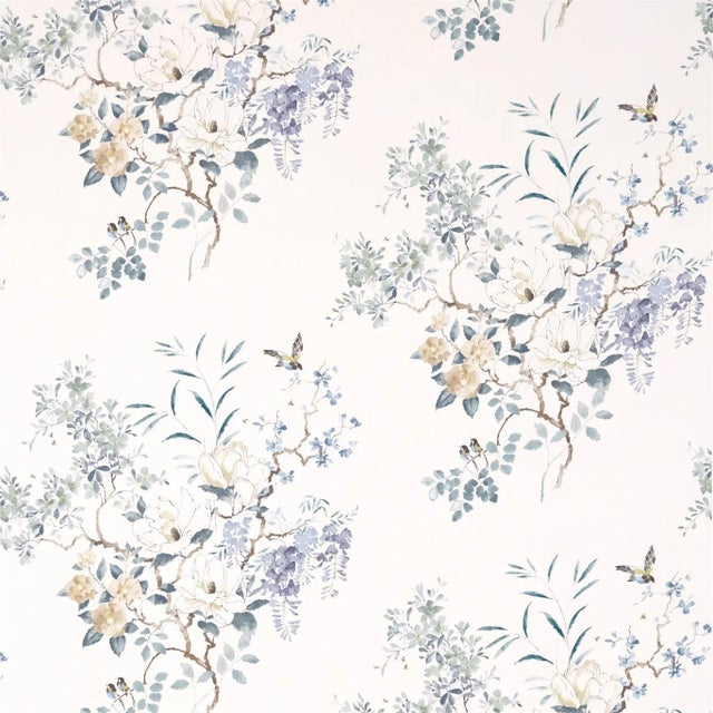 Sanderson Magnolia & Blossom Fabric in Blossom/Leaf For Sale