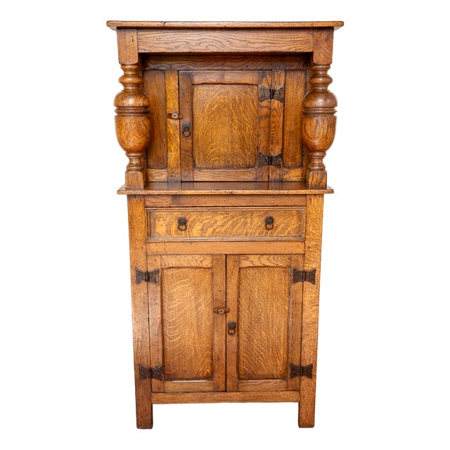 English Narrow Court Cupboard in Light Oak, 1870s For Sale