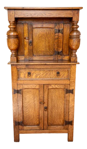 English Narrow Court Cupboard in Light Oak, 1870s