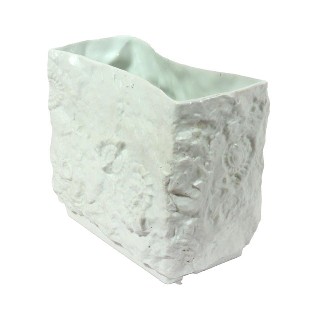 Kaiser Porcelain Fossil Relief Vase, White Bisque with Ammonites and Shells, Sculptural Pinched Form West Germany, Circa...