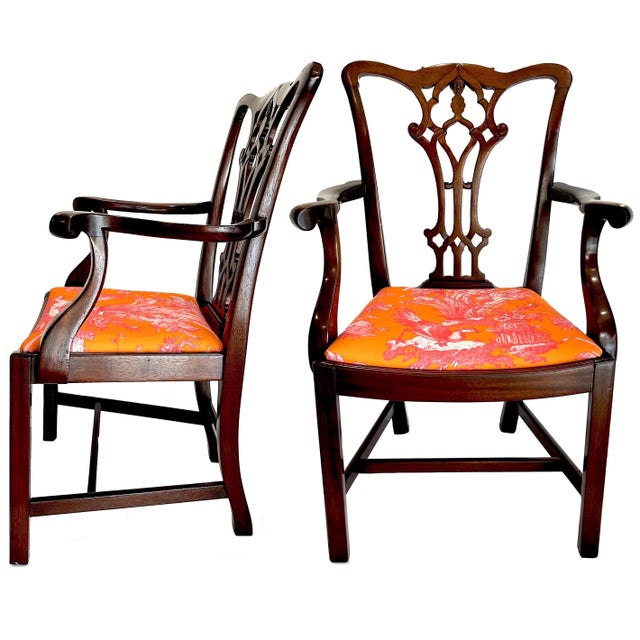 1930s 1930's Hand-Carved Solid Mahogany Chippendale Dining Chairs - Set of Eight For Sale - Image 5 of 14