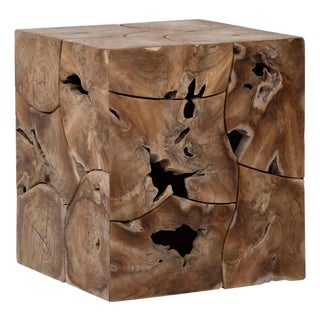 Organic Modern Natural Teak Root Block Side Table For Sale