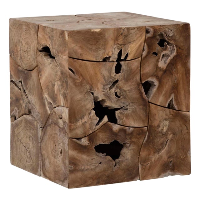 Organic Modern Natural Teak Root Block Side Table For Sale