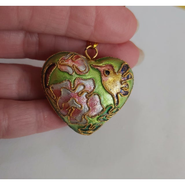 Metal Vintage Chinese Cloissone Heart Pendant Ornaments- Set of 6 For Sale - Image 7 of 9