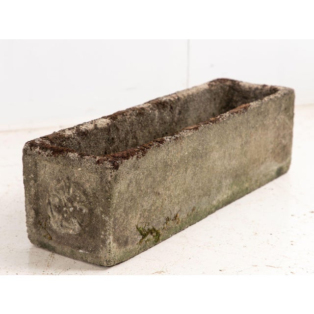 Rectangular Concrete Stone Planter With Tudor Rose Pattern, England Mid 20th C. For Sale - Image 11 of 12