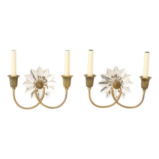 Hollywood Regency Style Crystal and Brass Sconces, Pair For Sale