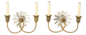 Hollywood Regency Style Crystal and Brass Sconces, Pair