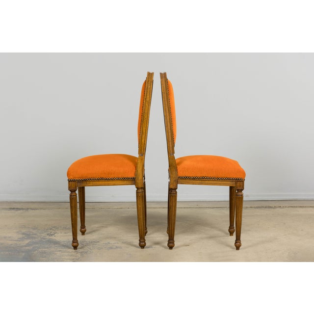 French Louis XVI Style Maple Dining Chairs in Orange Chenille - Set of 8 For Sale - Image 12 of 18