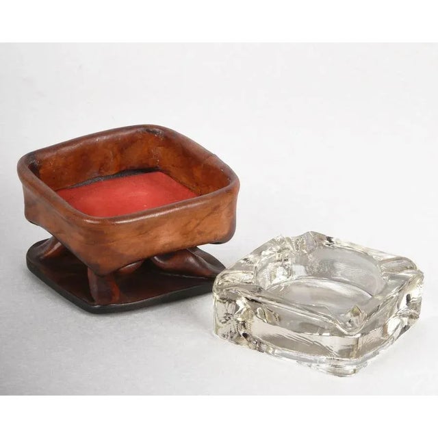 Mid-Century French Brown Leather and Glass Ashtray by Jacques Adnet, 1950s For Sale - Image 12 of 18