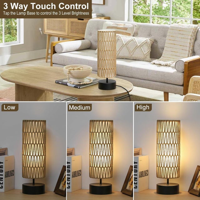 Contemporary Rattan Table Lamp Touch Dimmable Bedside Light For Sale - Image 3 of 7