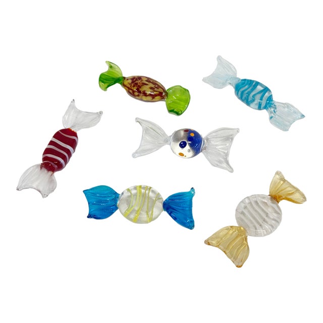 Vintage Colorful Murano Blown Glass Wrap Candies, Set of 6 For Sale
